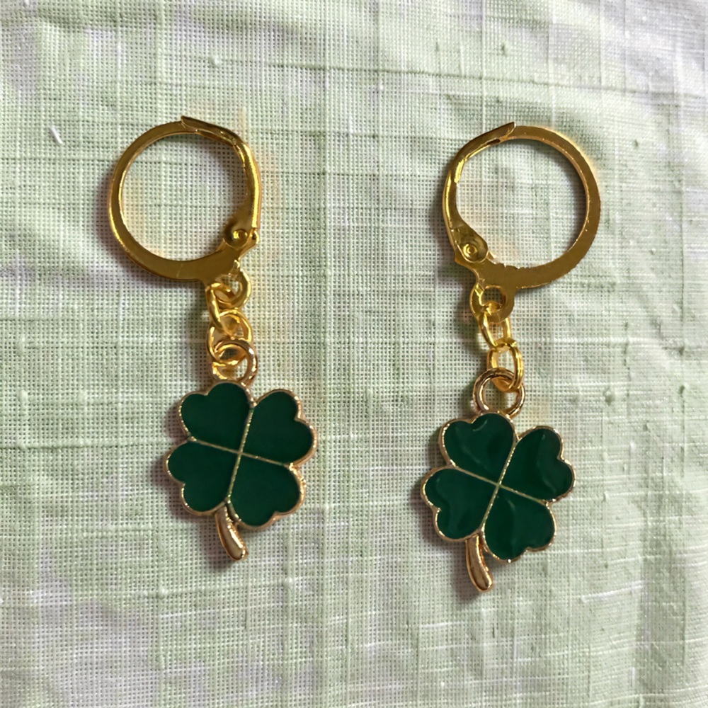 2/15 Handmade Modern Lucky Charm Gold Plated Green Handmade Earrings